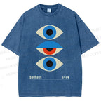 Unisex Bauhaus Art Geometric Eye Printed Washed Tee