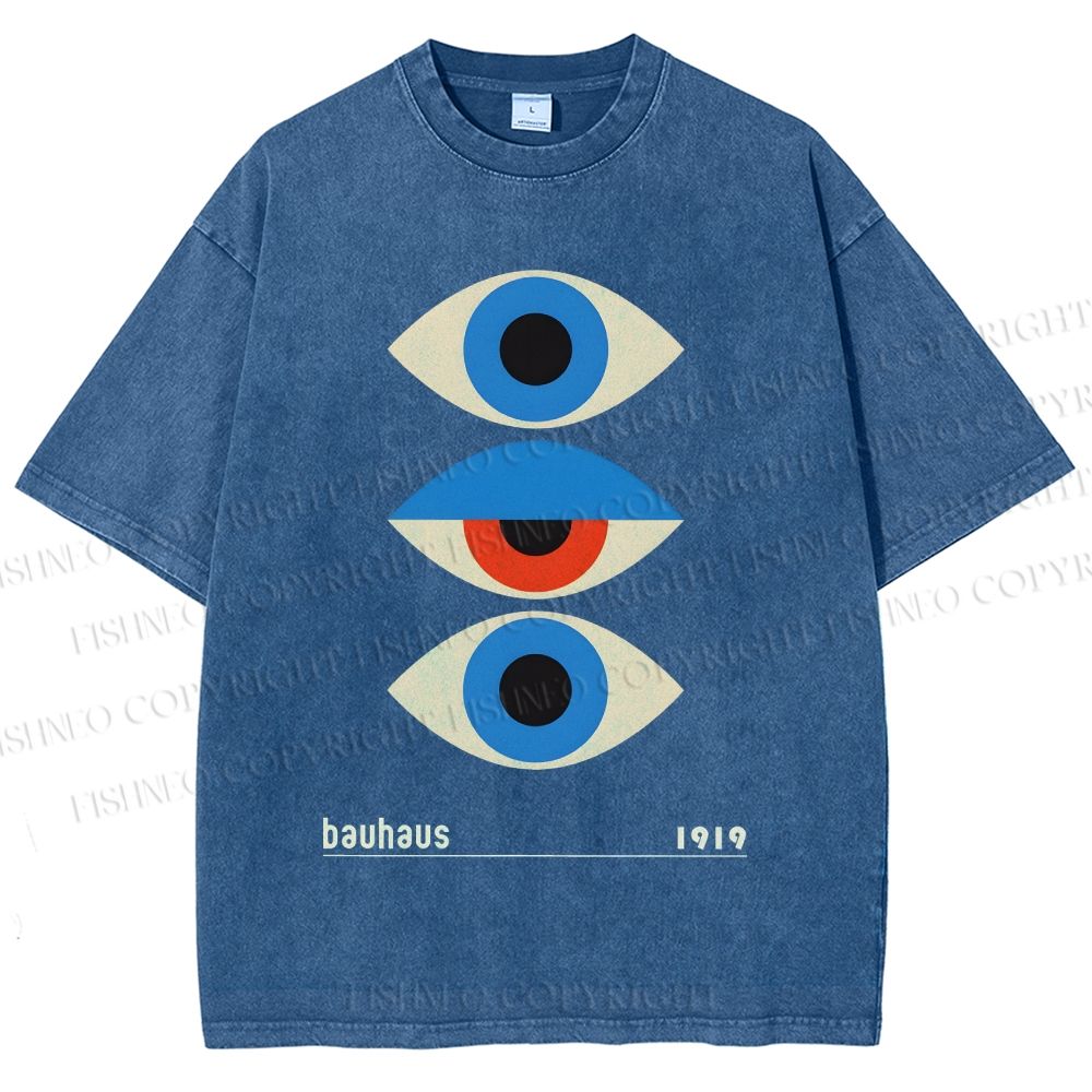 Unisex Bauhaus Art Geometric Eye Printed Washed Tee