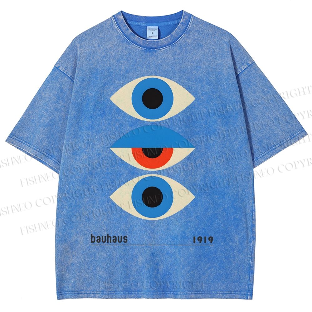 Unisex Bauhaus Art Geometric Eye Printed Washed Tee