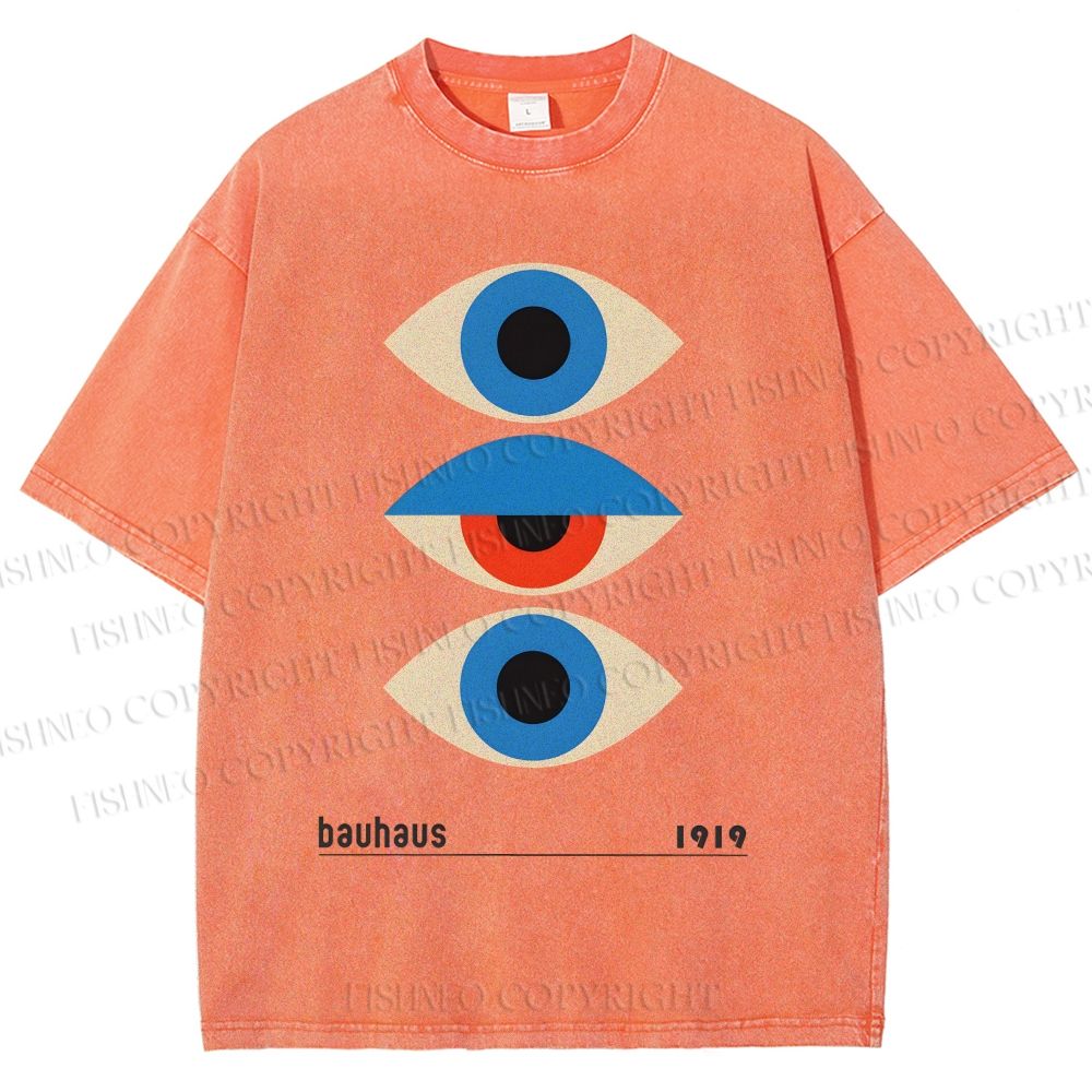 Unisex Bauhaus Art Geometric Eye Printed Washed Tee