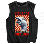 Unisex Violence Is Always The Answer Printed Washed Tank Top