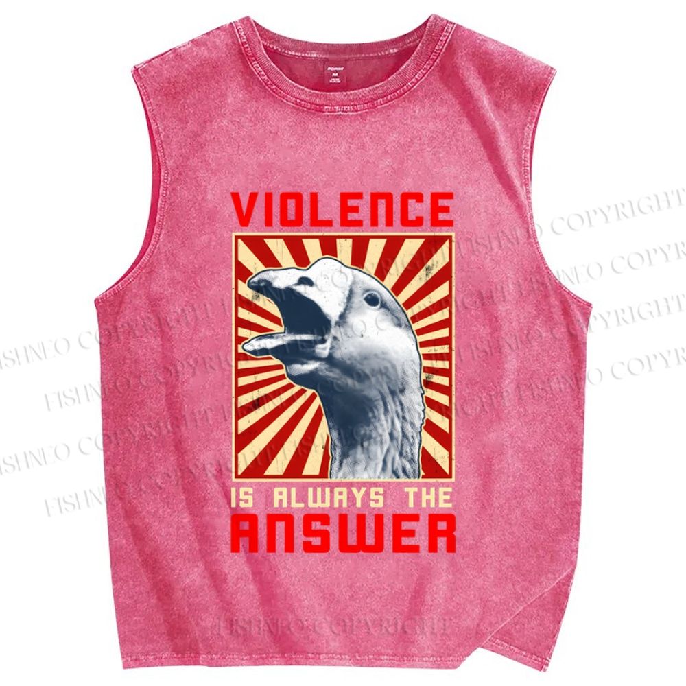Unisex Violence Is Always The Answer Printed Washed Tank Top