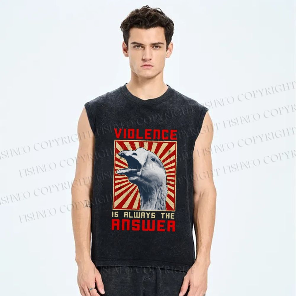 Unisex Violence Is Always The Answer Printed Washed Tank Top