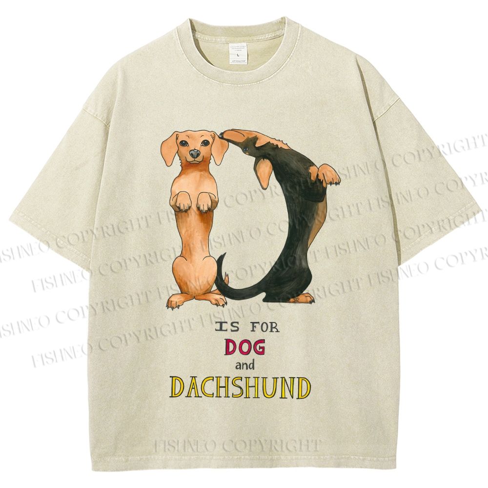 Unisex D Is For Dog And Dachshund Printed Washed Tee