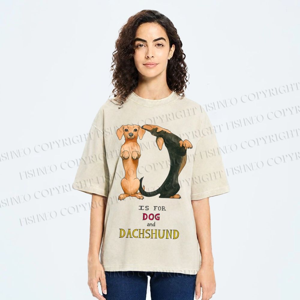 Unisex D Is For Dog And Dachshund Printed Washed Tee