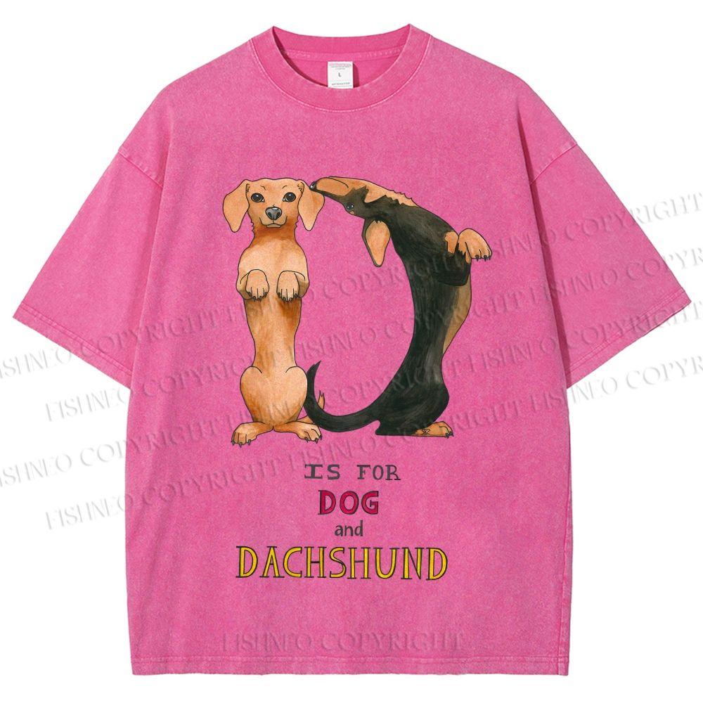 Unisex D Is For Dog And Dachshund Printed Washed Tee