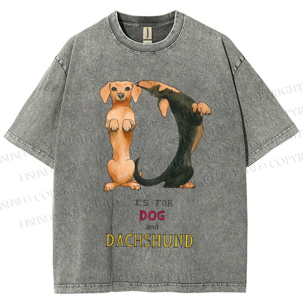 Unisex D Is For Dog And Dachshund Printed Washed Tee