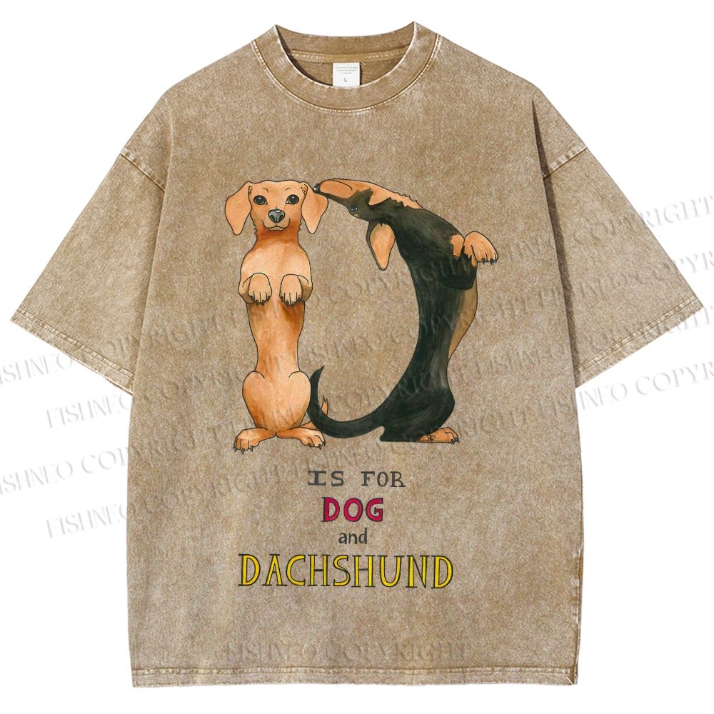 Unisex D Is For Dog And Dachshund Printed Washed Tee