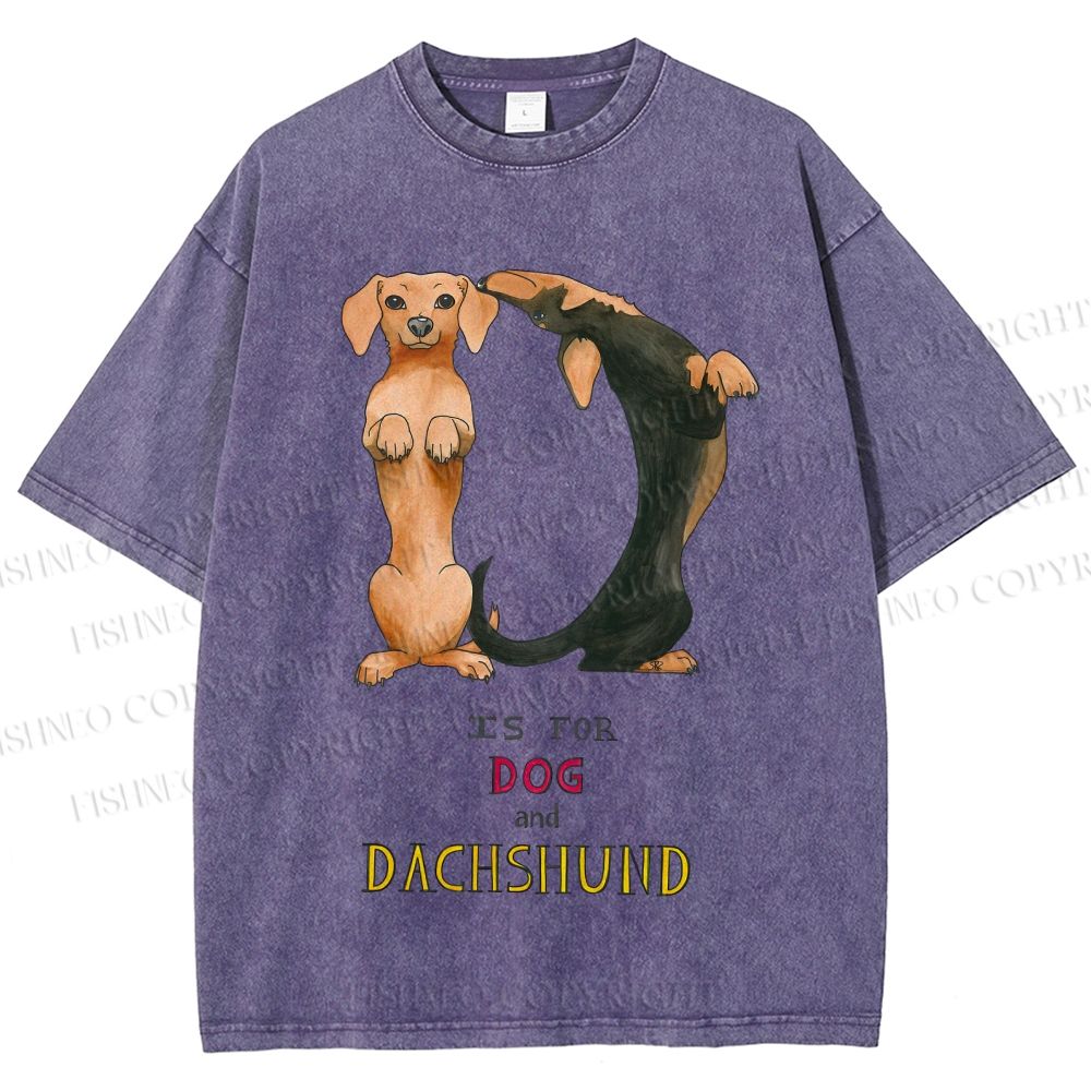 Unisex D Is For Dog And Dachshund Printed Washed Tee