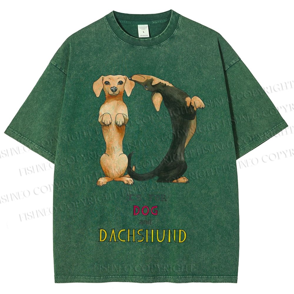 Unisex D Is For Dog And Dachshund Printed Washed Tee