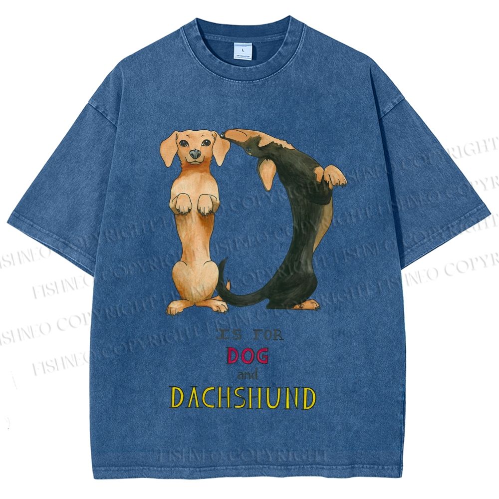Unisex D Is For Dog And Dachshund Printed Washed Tee