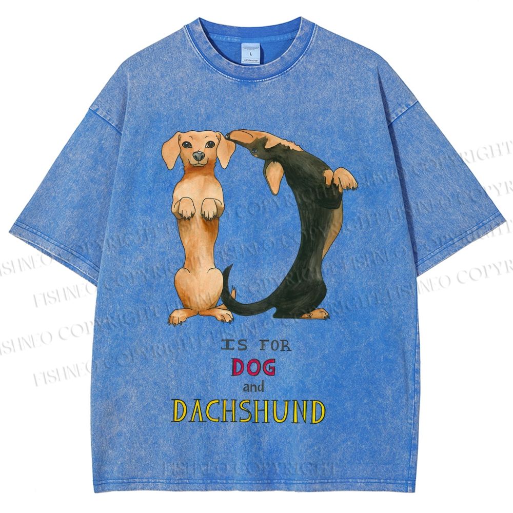 Unisex D Is For Dog And Dachshund Printed Washed Tee