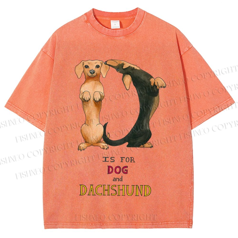 Unisex D Is For Dog And Dachshund Printed Washed Tee