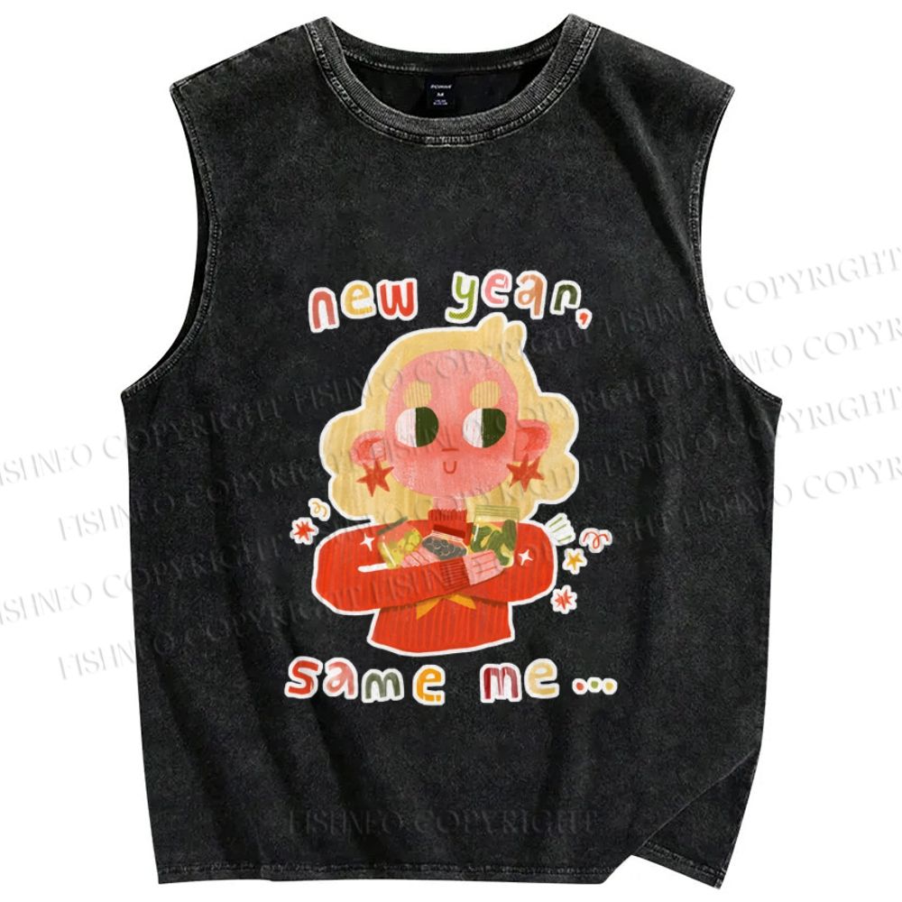 Unisex New Year Same Me Little Girl Printed Washed Tank Top