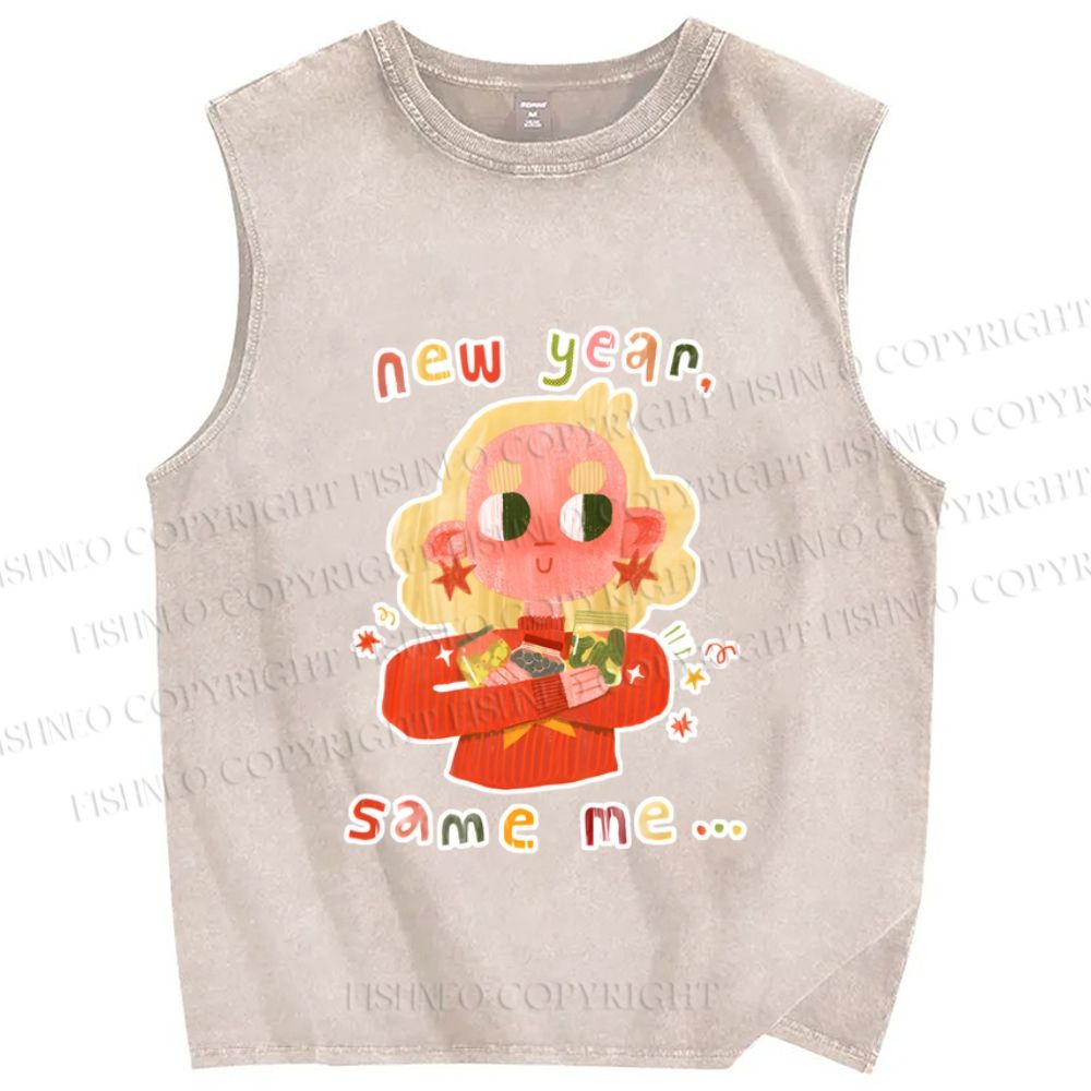 Unisex New Year Same Me Little Girl Printed Washed Tank Top