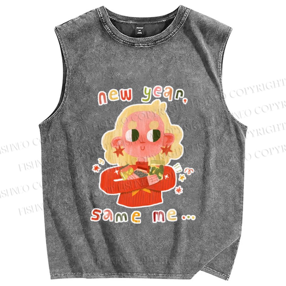 Unisex New Year Same Me Little Girl Printed Washed Tank Top