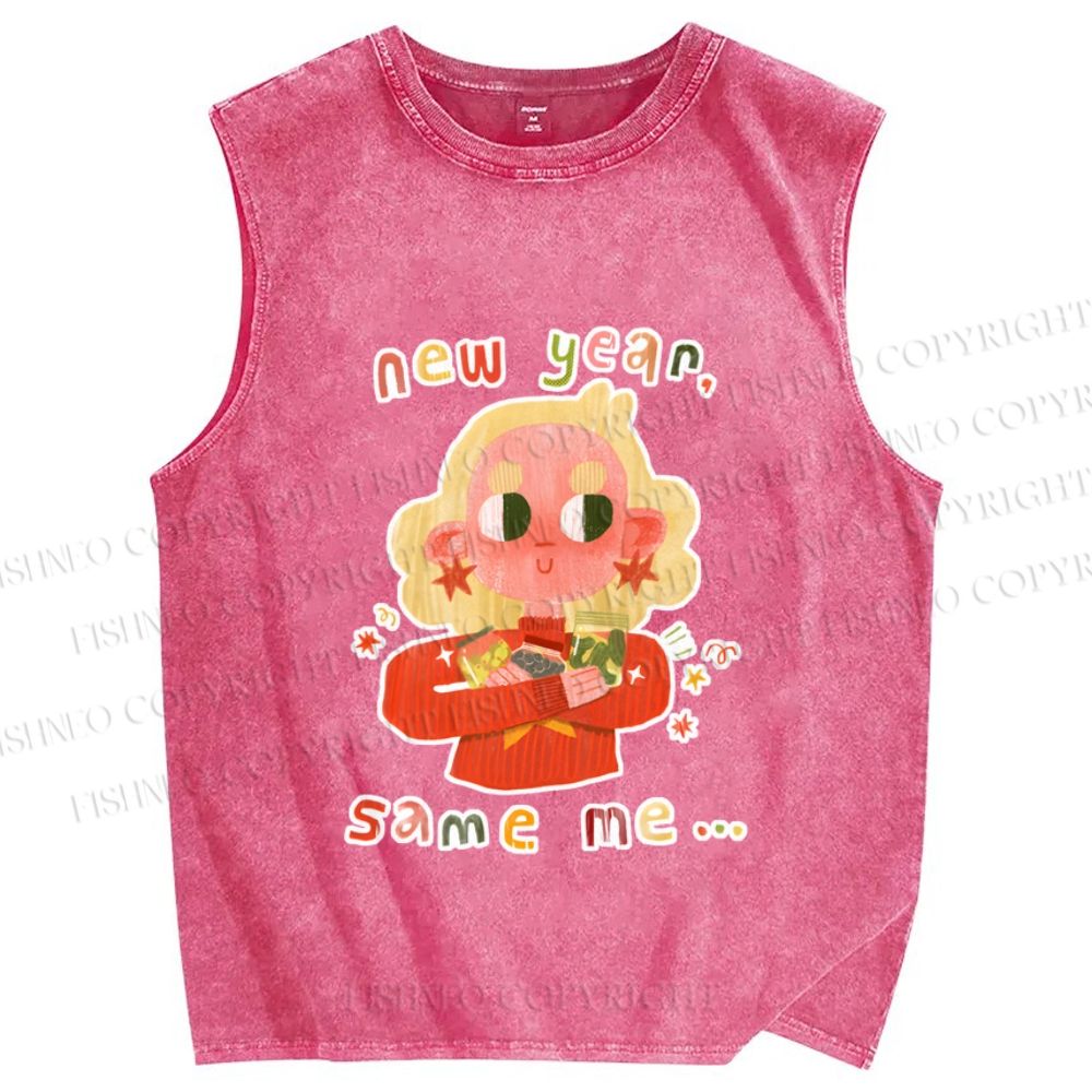 Unisex New Year Same Me Little Girl Printed Washed Tank Top