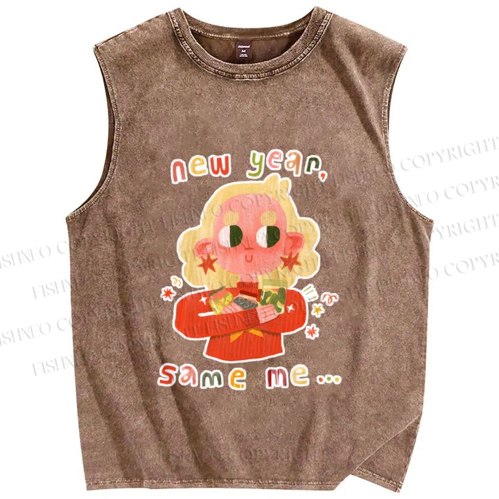 Unisex New Year Same Me Little Girl Printed Washed Tank Top