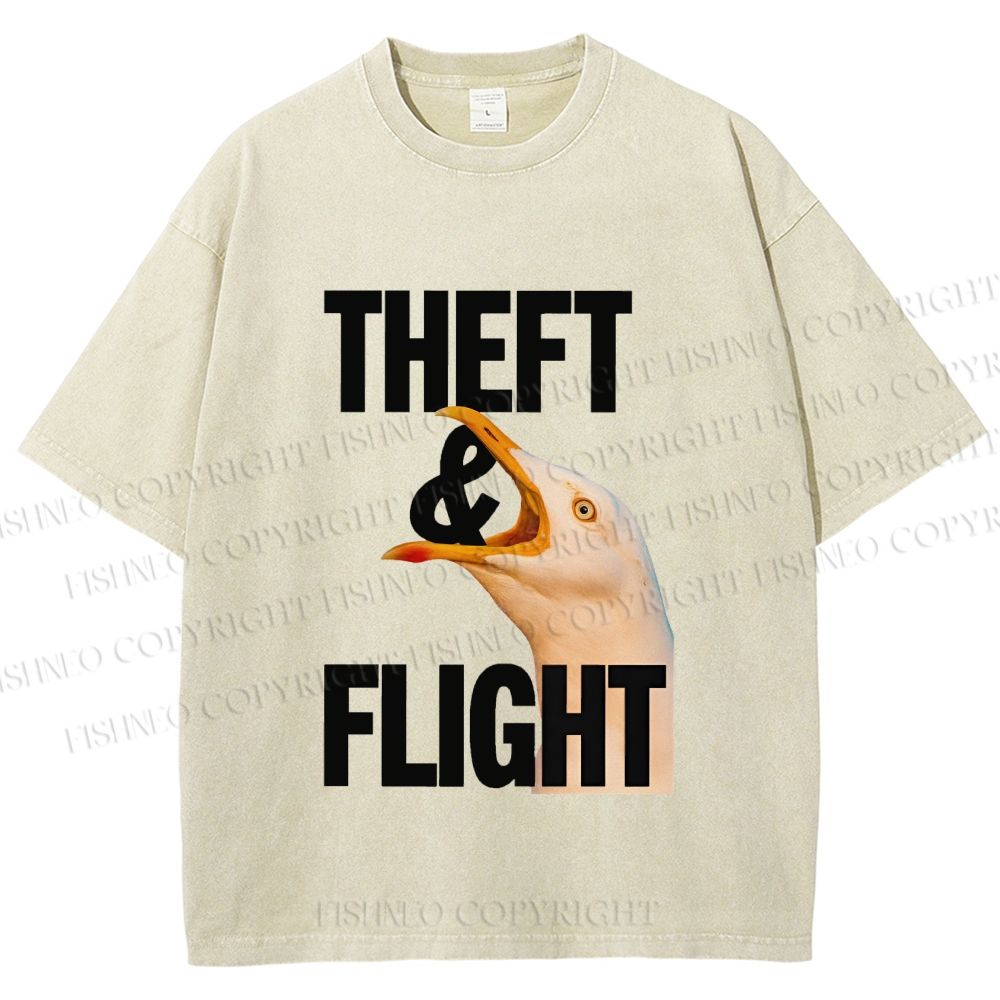 Unisex Seagull Theft and Flight Printed Washed Tee