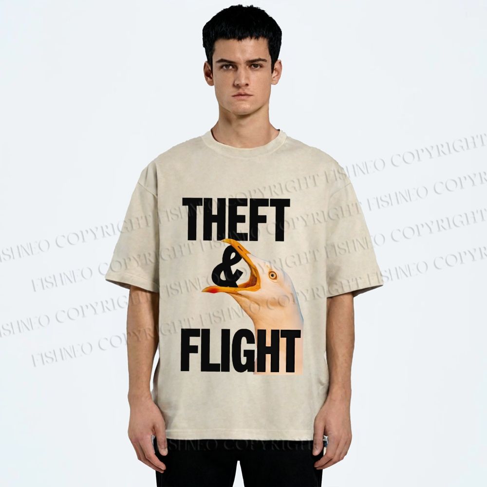 Unisex Seagull Theft and Flight Printed Washed Tee