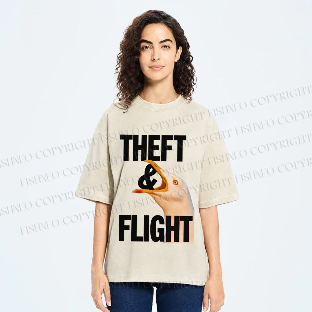 Unisex Seagull Theft and Flight Printed Washed Tee