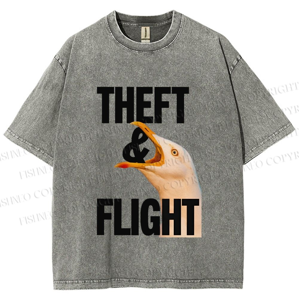 Unisex Seagull Theft and Flight Printed Washed Tee