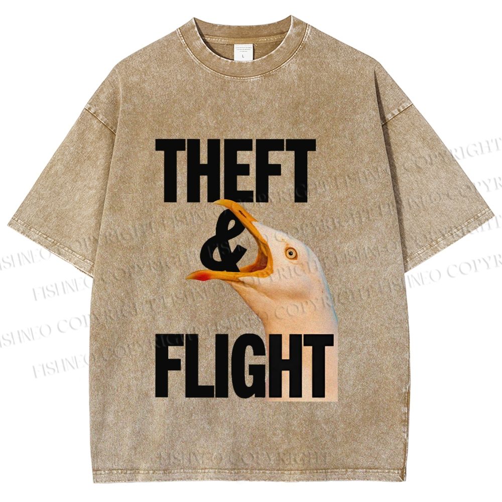 Unisex Seagull Theft and Flight Printed Washed Tee