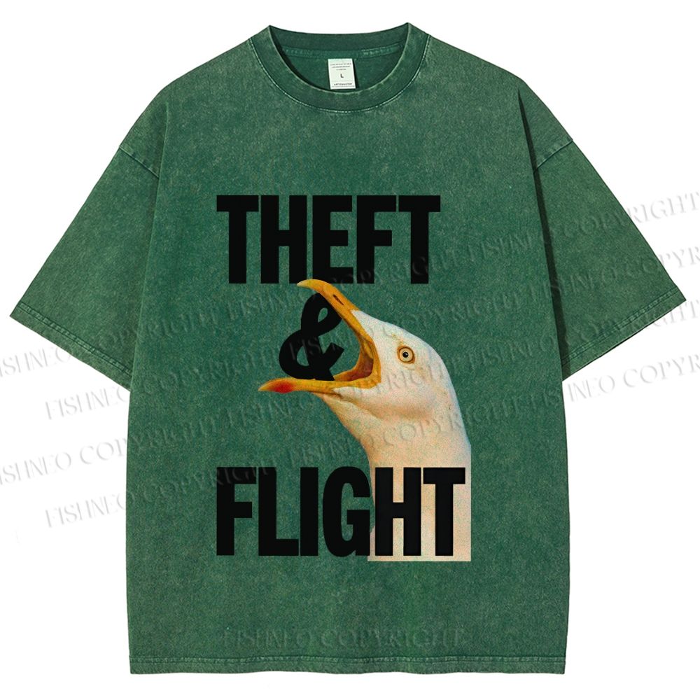 Unisex Seagull Theft and Flight Printed Washed Tee