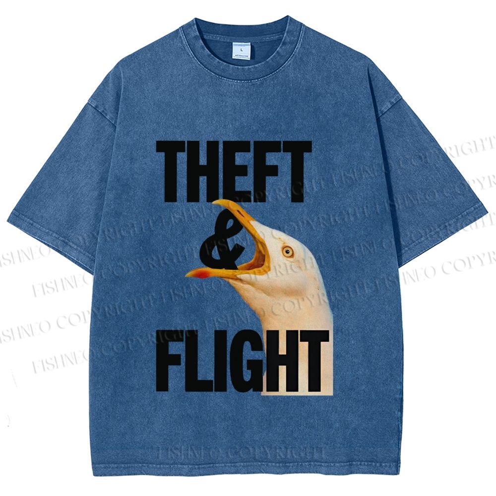 Unisex Seagull Theft and Flight Printed Washed Tee