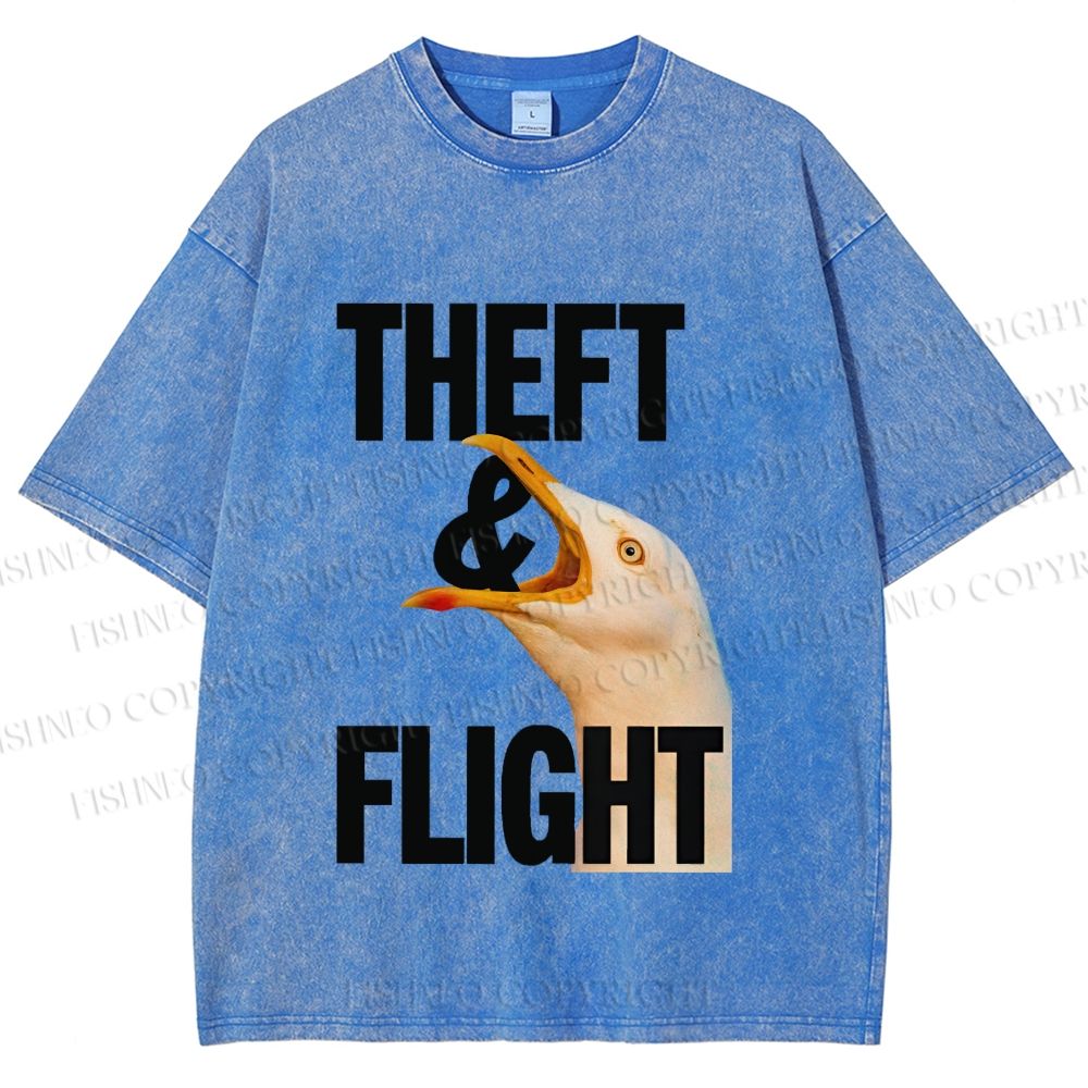 Unisex Seagull Theft and Flight Printed Washed Tee