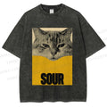 Unisex Sour Cat Printed Washed Tee