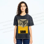 Unisex Sour Cat Printed Washed Tee