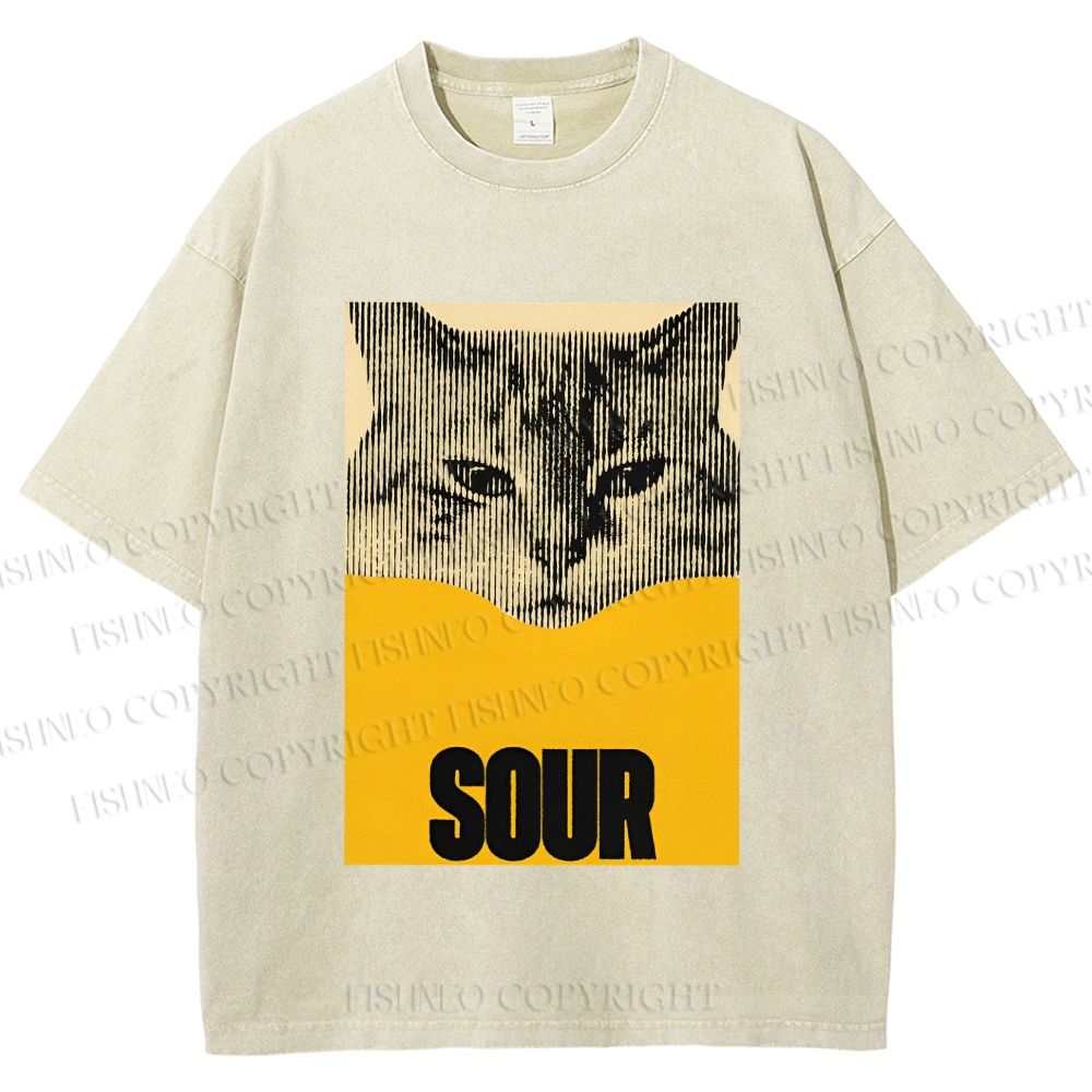 Unisex Sour Cat Printed Washed Tee