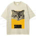 Unisex Sour Cat Printed Washed Tee