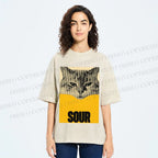 Unisex Sour Cat Printed Washed Tee