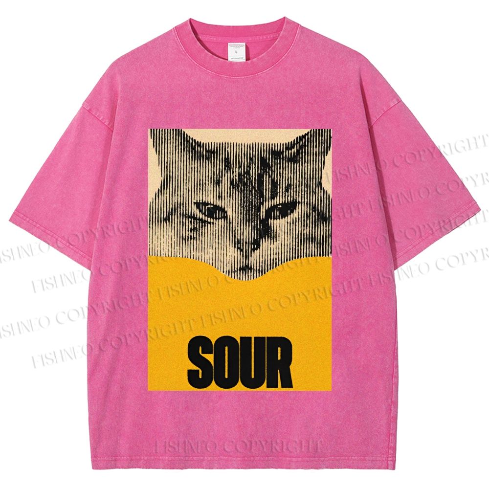 Unisex Sour Cat Printed Washed Tee