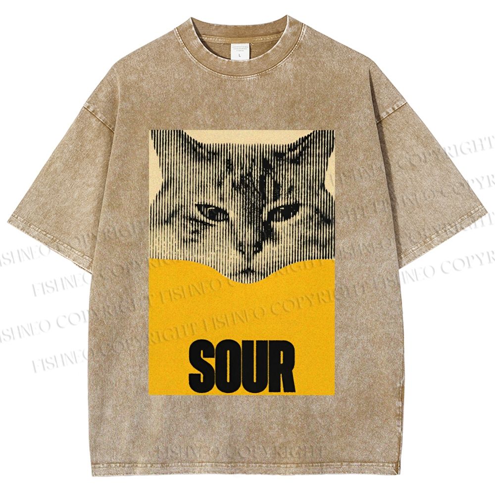 Unisex Sour Cat Printed Washed Tee