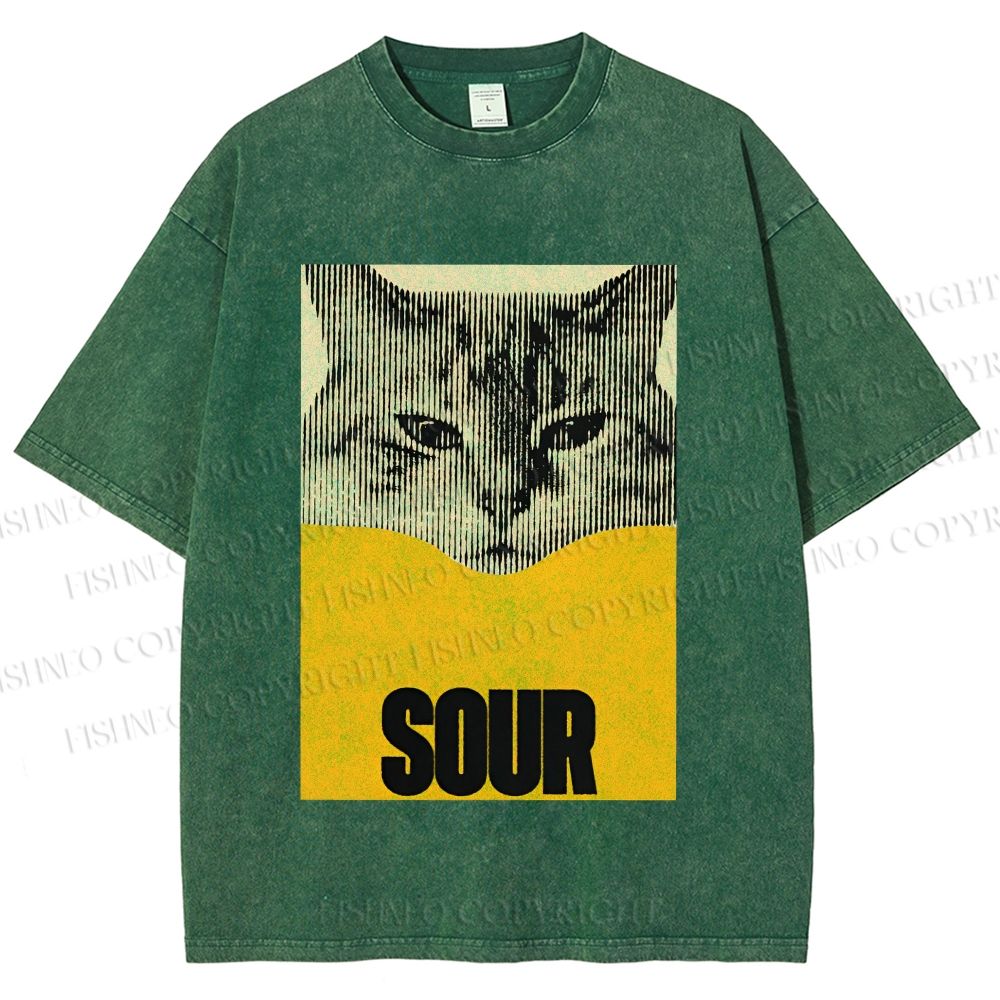 Unisex Sour Cat Printed Washed Tee