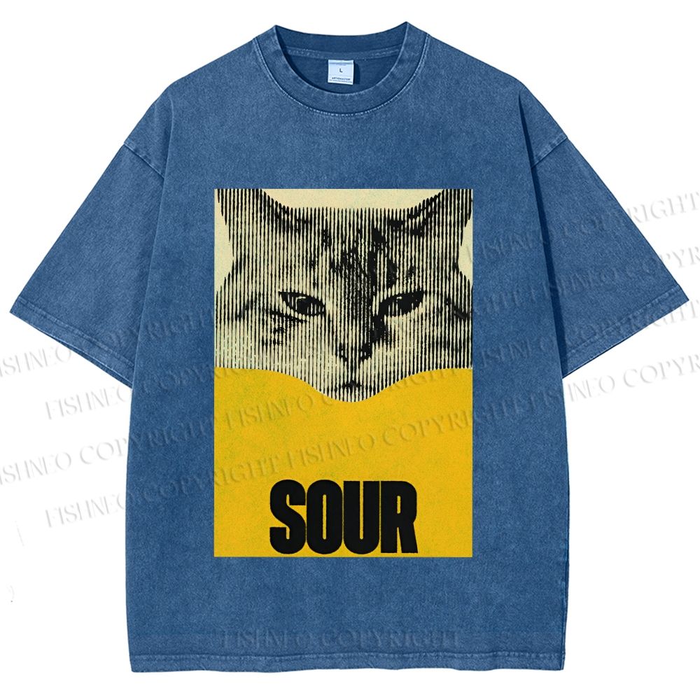 Unisex Sour Cat Printed Washed Tee