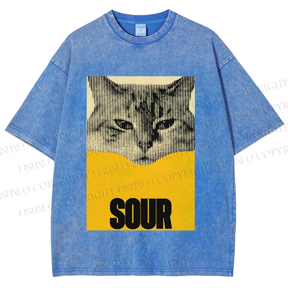 Unisex Sour Cat Printed Washed Tee