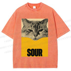 Unisex Sour Cat Printed Washed Tee