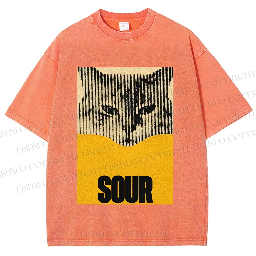 Unisex Sour Cat Printed Washed Tee