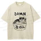 Unisex Gansta Cat in Bath Japanese Printed Washed Tee