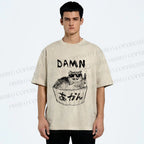 Unisex Gansta Cat in Bath Japanese Printed Washed Tee