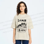 Unisex Gansta Cat in Bath Japanese Printed Washed Tee