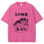 Unisex Gansta Cat in Bath Japanese Printed Washed Tee