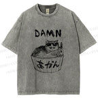Unisex Gansta Cat in Bath Japanese Printed Washed Tee