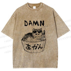 Unisex Gansta Cat in Bath Japanese Printed Washed Tee