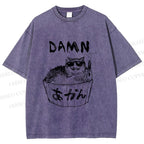 Unisex Gansta Cat in Bath Japanese Printed Washed Tee