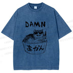 Unisex Gansta Cat in Bath Japanese Printed Washed Tee